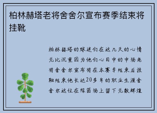 柏林赫塔老将舍舍尔宣布赛季结束将挂靴